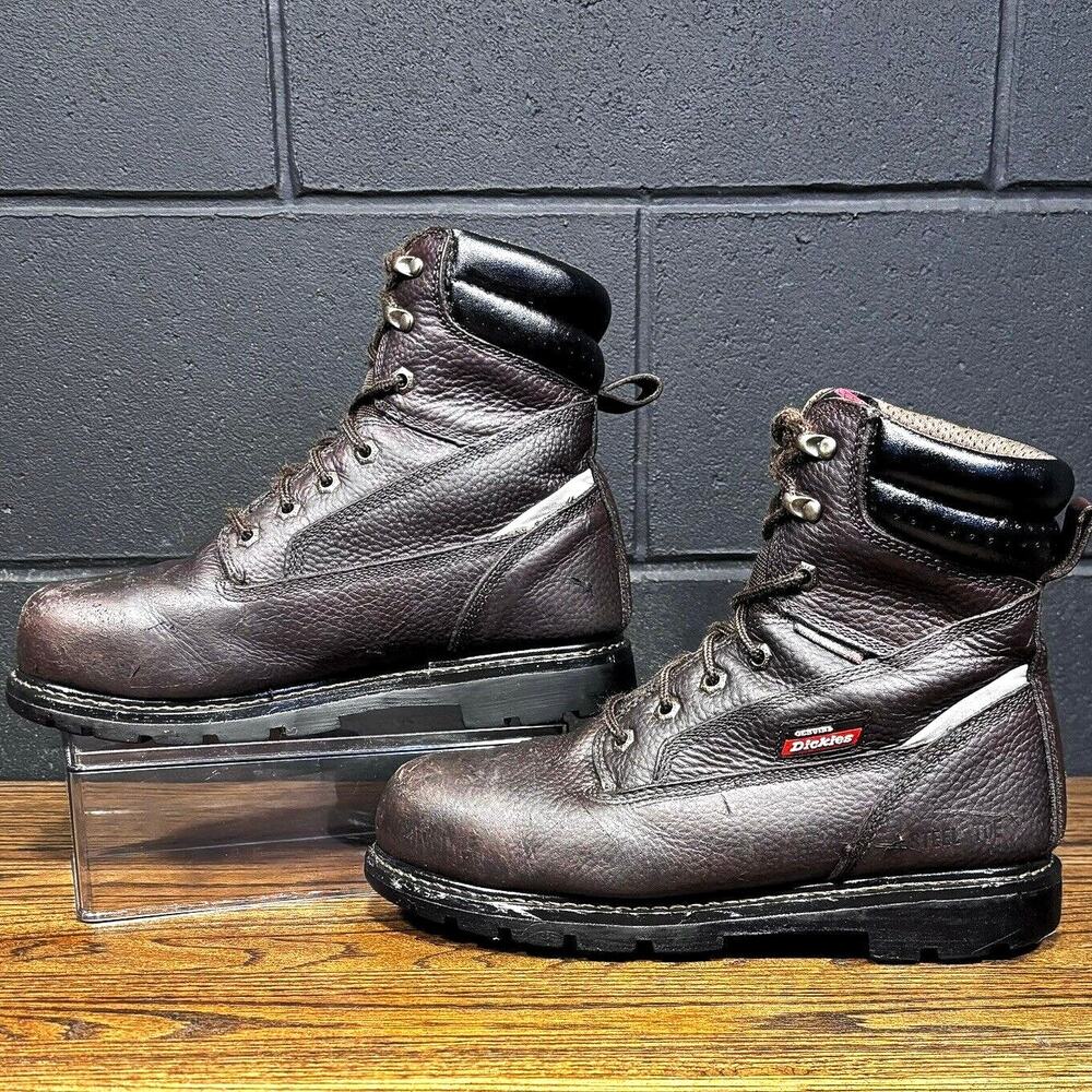 Dickies Steel Toe Work Boots Men’s 10 Brown Leather ASTM F2413 EH